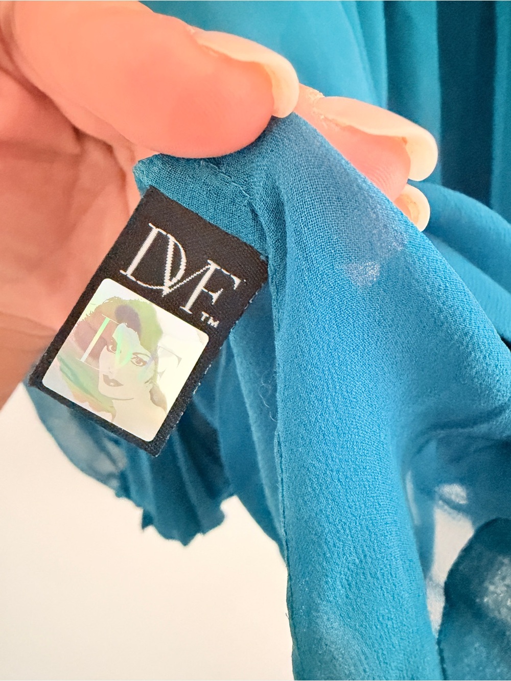 DVF sheer emerald Teal Blue Long-Sleeve Pleated Blouse - Picture 5 of 5